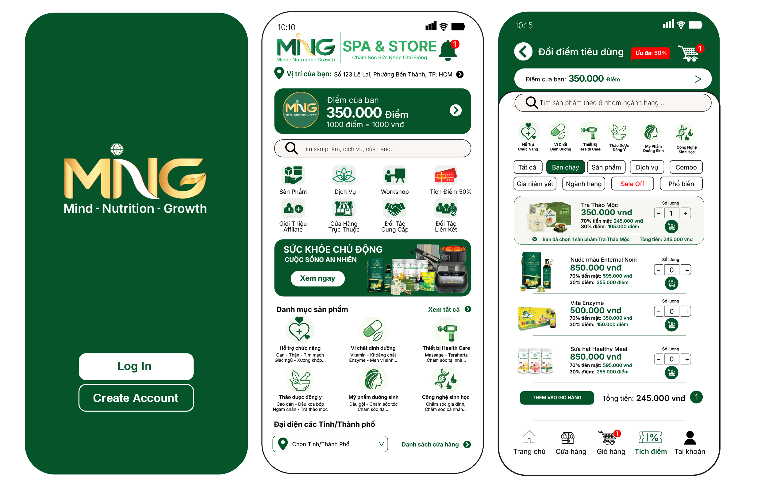 App MNG Spa & Store - màn hình chính